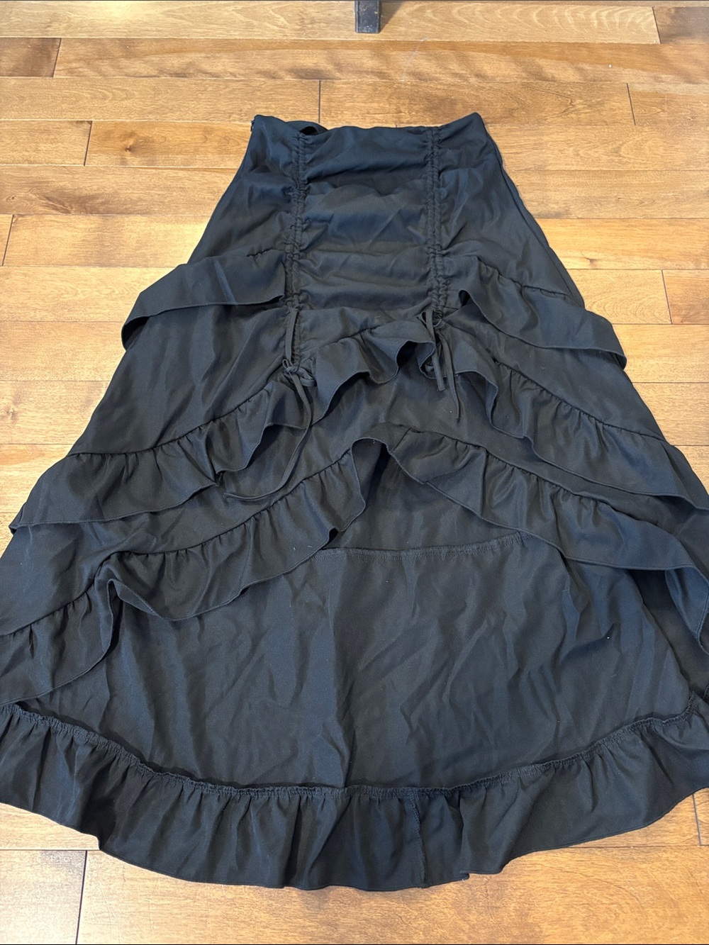 Whimsygoth Black Ruffled High Low Skirt - Women with Front Rushing